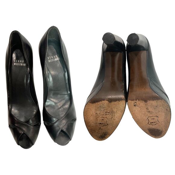 Stuart Weitzman Black Leather Open Toe Platform Heels | 6.5 M - Picture 8 of 10